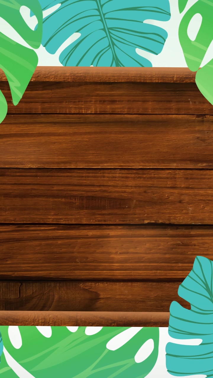 Animazione di foglie di piante tropicali su sfondo di legno