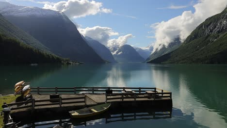 beautiful nature norway natural landscape. lovatnet lake lodal valley.