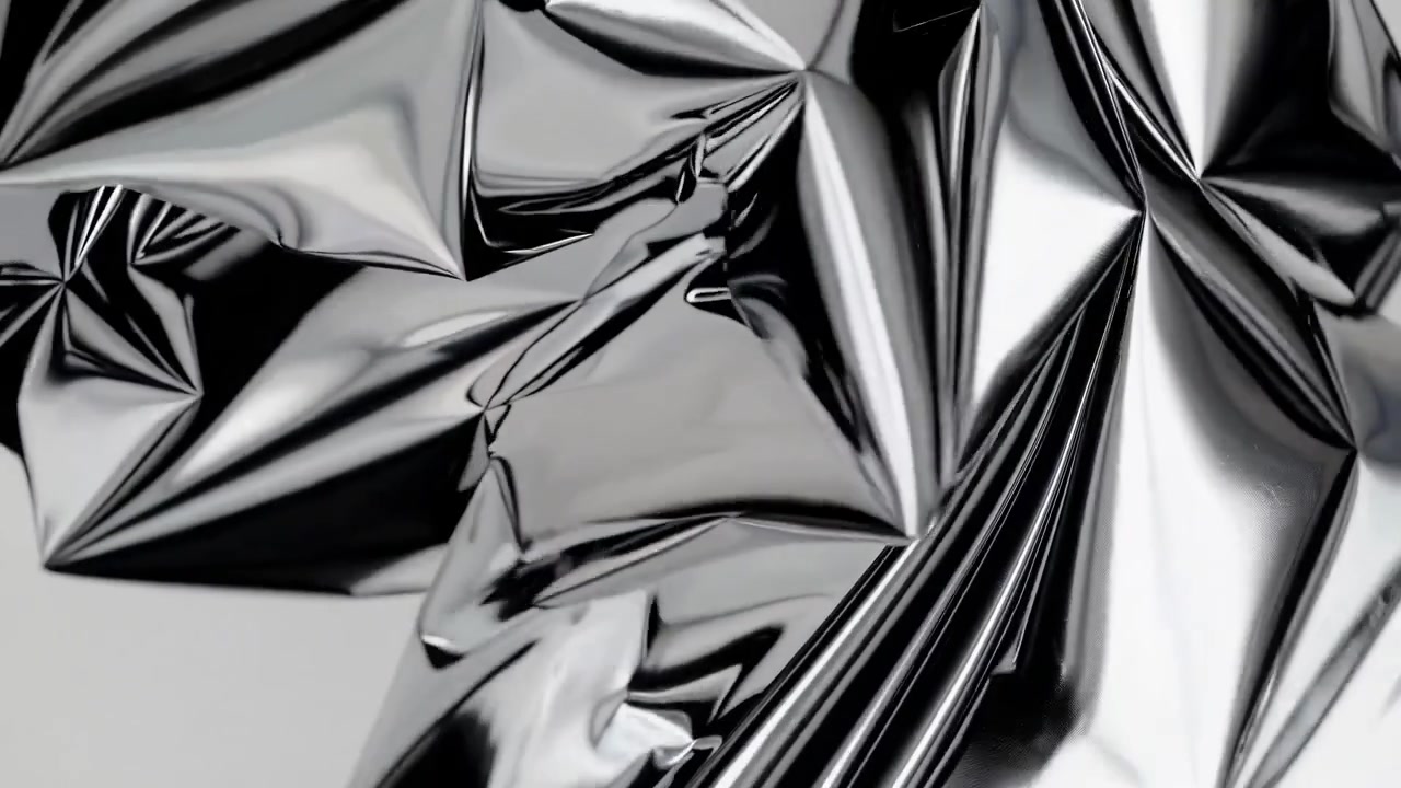 Dynamic Abstract Background of Crumpled Silver Metallic Foil