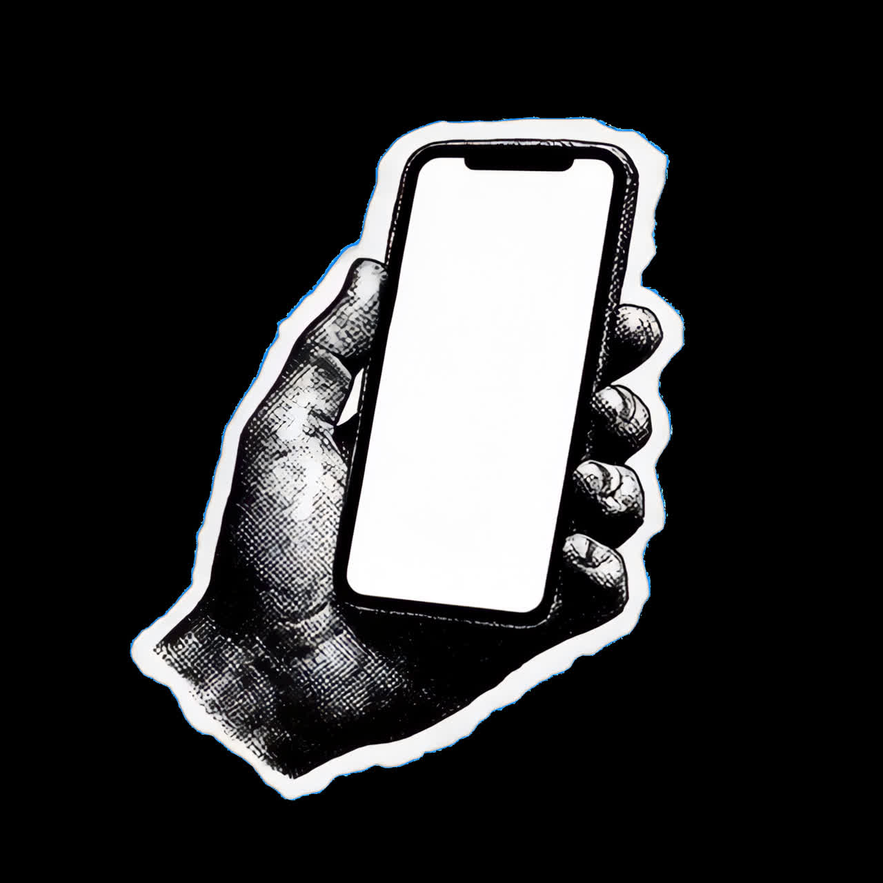Animazione di illustrazione di mano vintage che tiene uno smartphone, risorsa isolata, video 4K trasparente, alfa