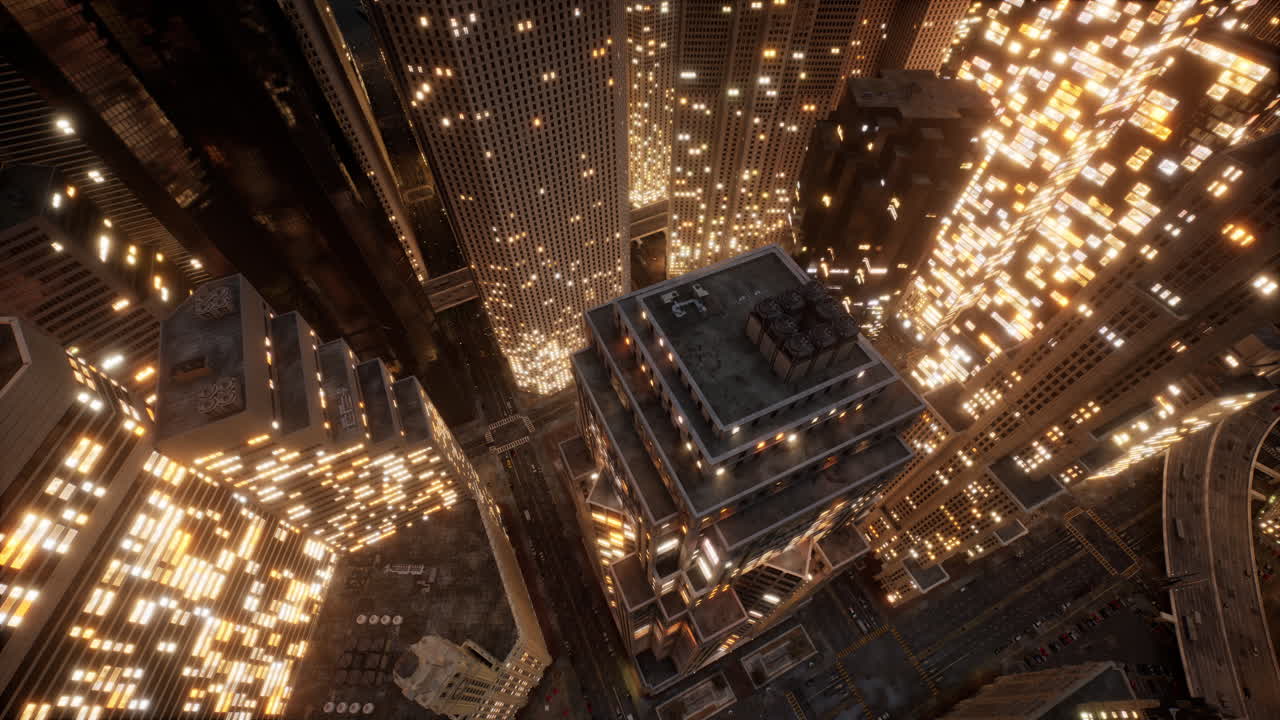 punto de referencia nocturno y vista aérea de la ciudad