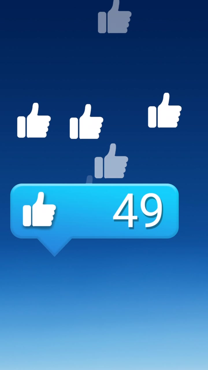 Animazione di icone dei social media che cadono su uno sfondo blu