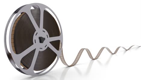 spinning movie bobbin with film reel isolated on the empty white background