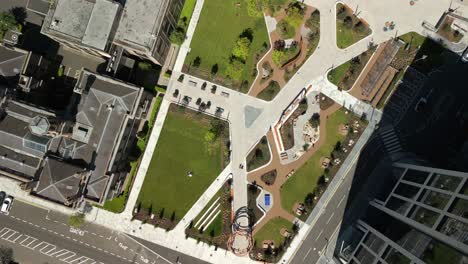 aerial video of city quays gardens in belfast, northern ireland, uk on a bright and sunny day. produced in 4k, 60fps and with rec709 color.