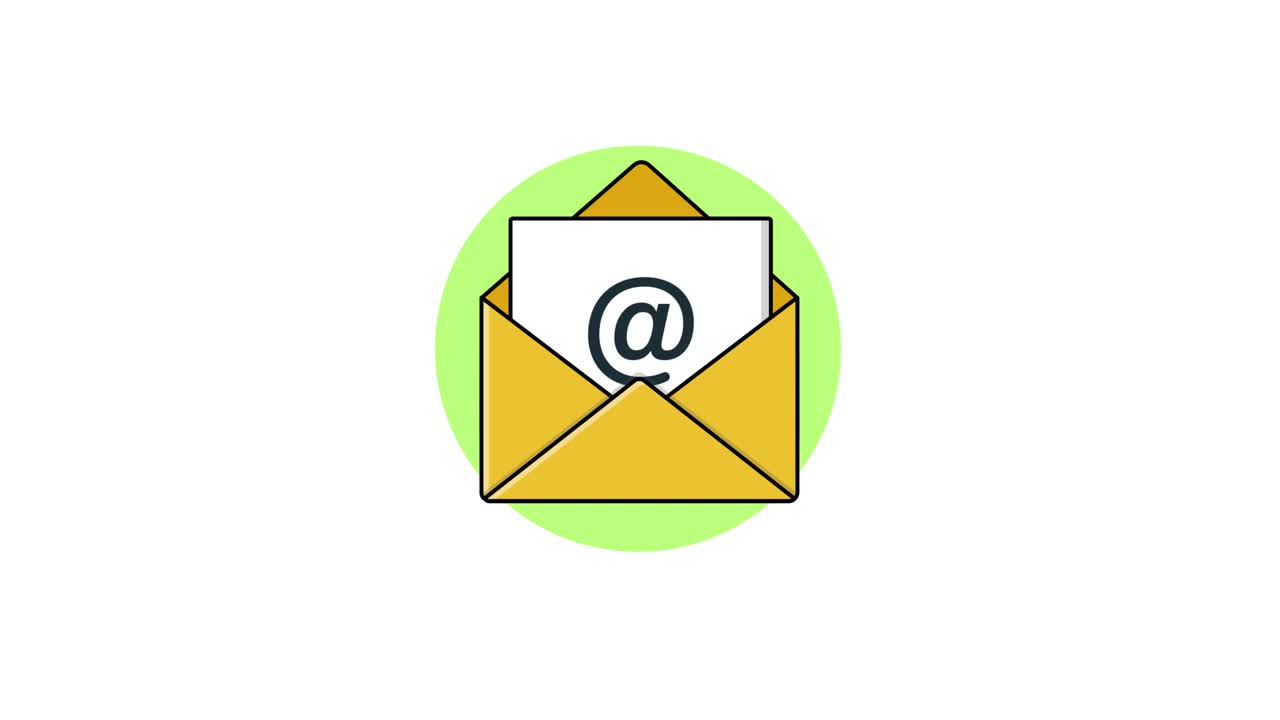 Animeret e-mailkuvert, der åbner og lukker med et snabel-a
