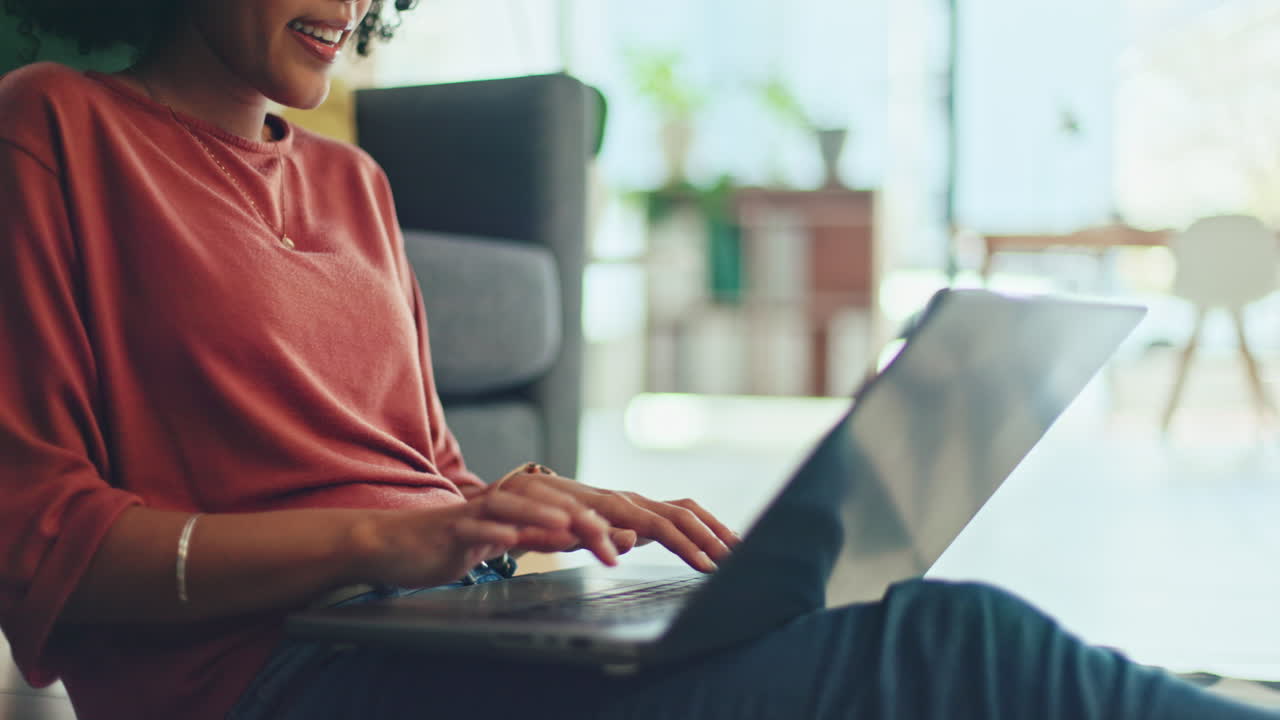 Music, dance and black woman with a laptop