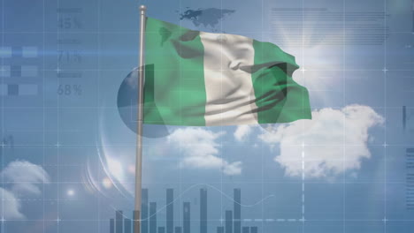 Animation-of-financial-data-processing-over-flag-of-nigeria