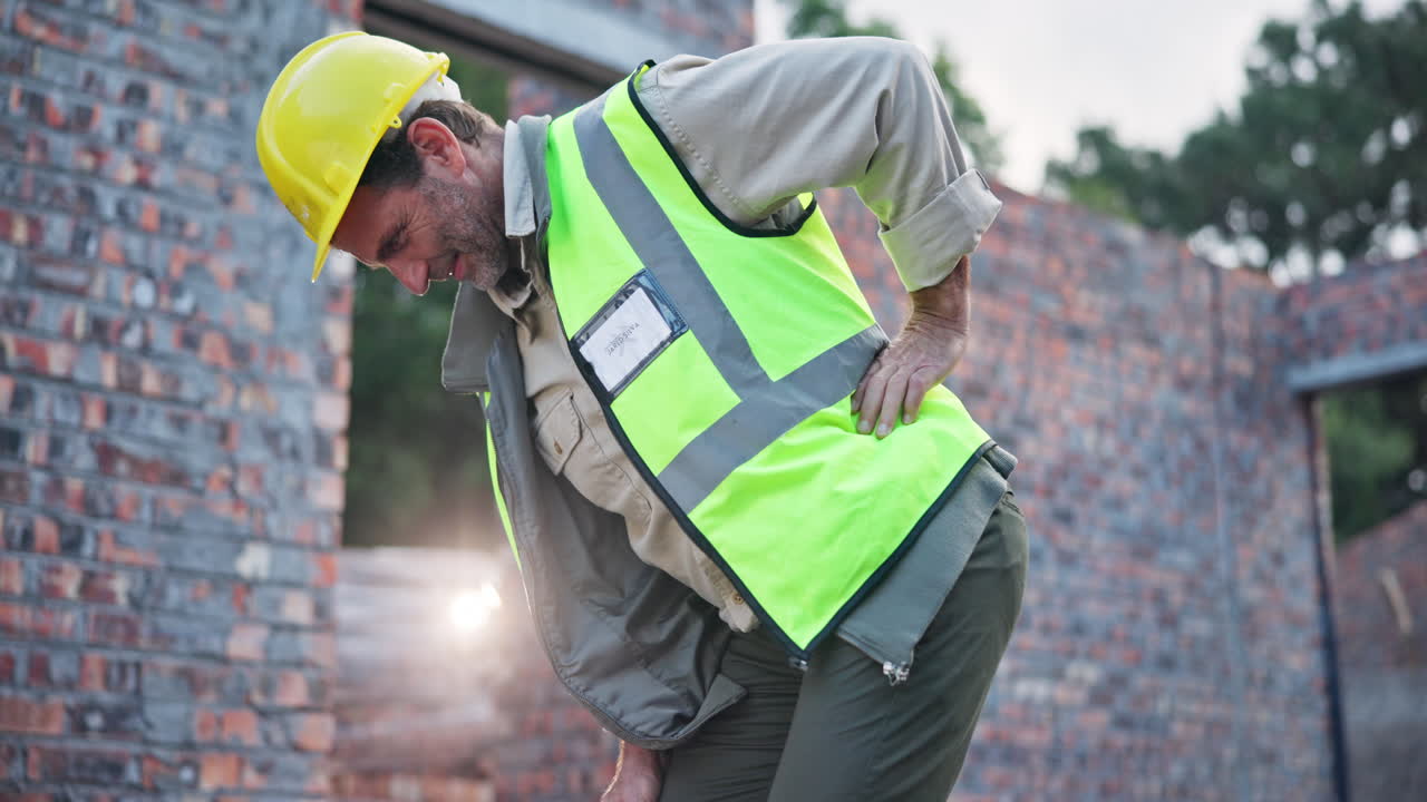 Construction worker with back pain on construction site