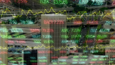 animación de gráficos financieros y datos sobre el paisaje urbano