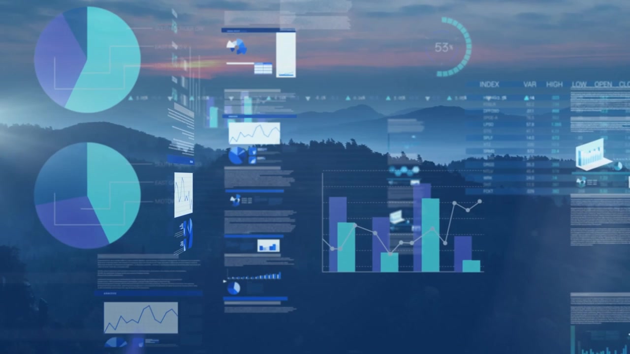 Animation of statistics and data processing over landscape