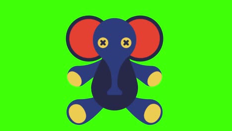 2d animated illustration of a toy elephant on a green screen