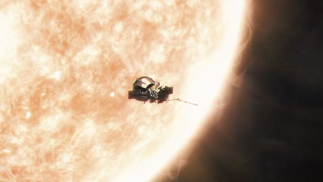 parker solar probe orbiting the sun with solar winds and camera shake