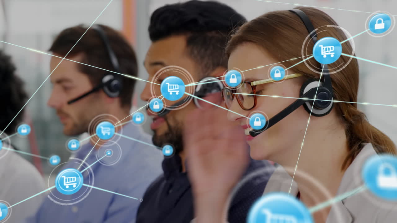 animación de la red de conexiones con las personas en el fondo