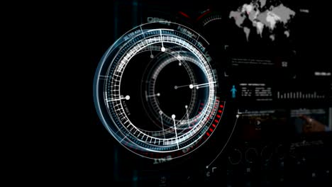 4k animation of hud head up display interface on with icon graph loading bar element for futuristic cyber technology concept