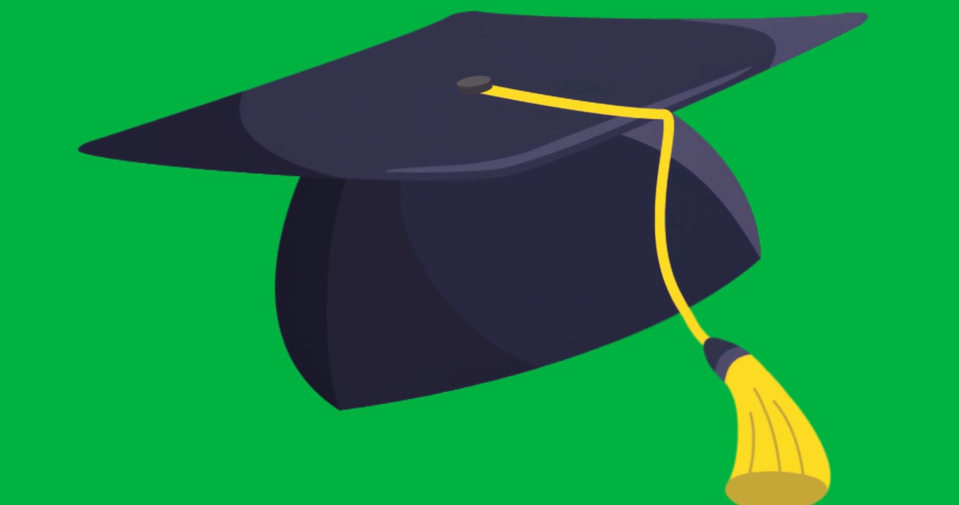 Tocco di laurea fluttuante su sfondo trasparente, che evidenzia la nappa gialla in una grafica sull'istruzione.