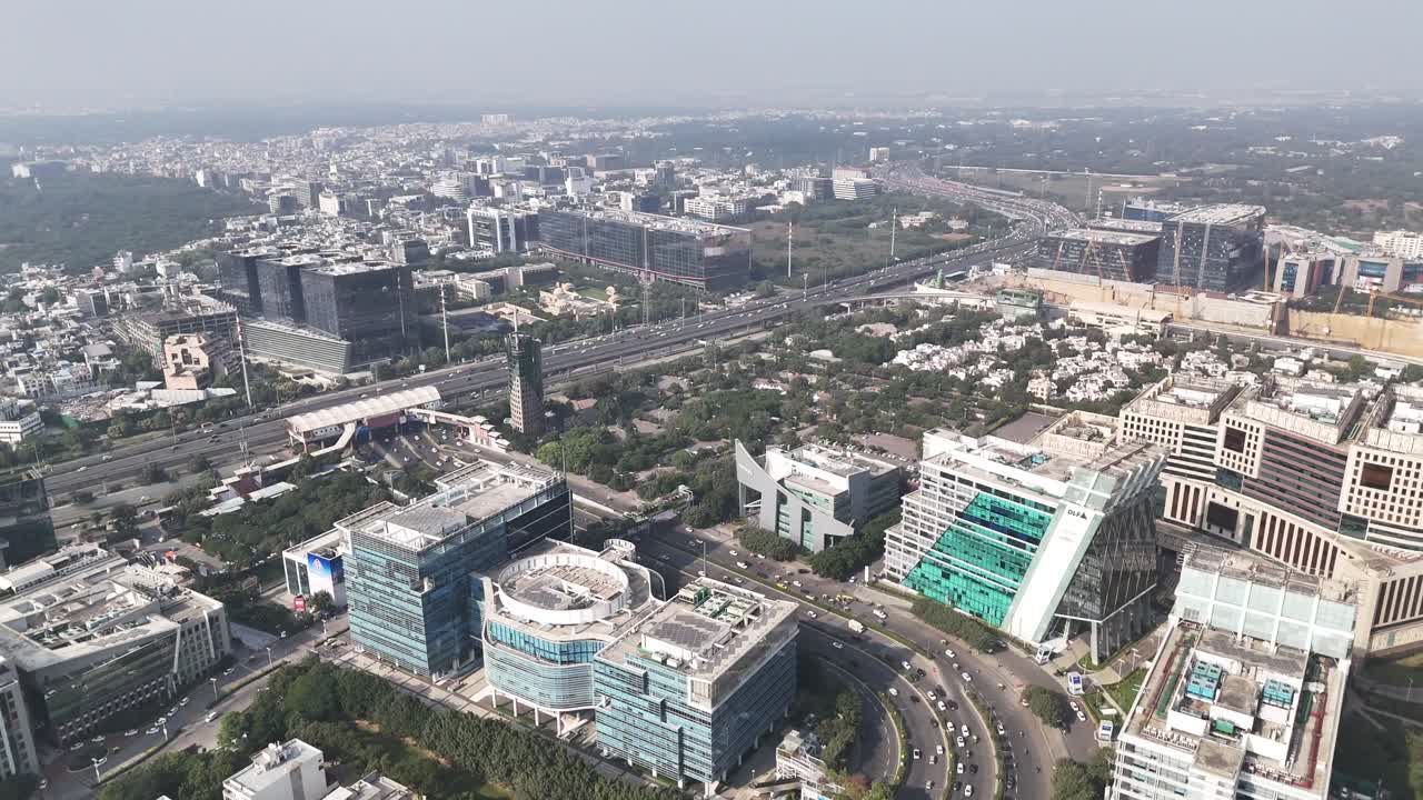 Aerial video of Gurugram highlights its signature mix of high-rise living, motorway networks like Raghavendra Marg, and the Rapid Metro capturing the city’s rapid evolution into a modern urban hub