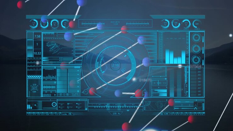 Animation of data processing over dna strand and landscape