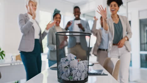 office, trash and business people throw paper as