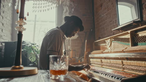 man playing piano in a vintage jazz club