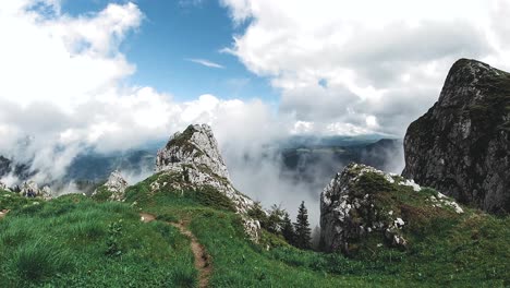 pan right camera movement showing some mountain ridges in the piatra mare the carpathian mountains in brasov county, romania