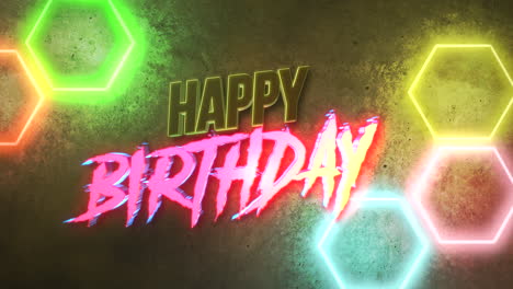 happy birthday on wall with neon lights