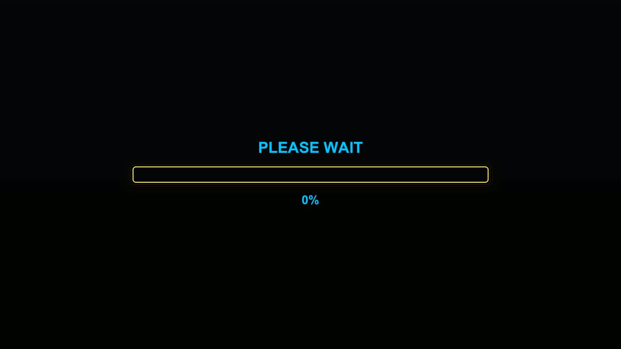 A progress bar displays an animation indicating to viewers to please wait while video content is loading or being processed on a streaming platform