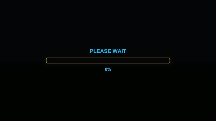 A progress bar displays an animation indicating to viewers to please wait while video content is loading or being processed on a streaming platform
