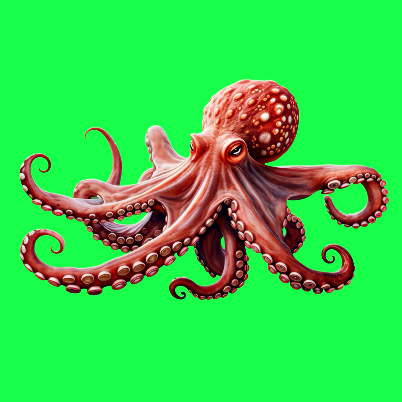 Vibrant octopus animation, transparent 4K video, green screen