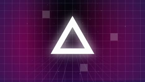 Triangle-exploding-on-purple-grid-while-virtual-square-falling-on-back-ground-