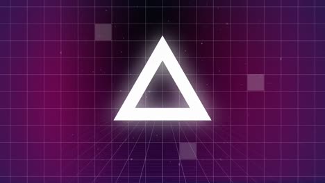 triangle exploding on purple grid while virtual square falling on back ground
