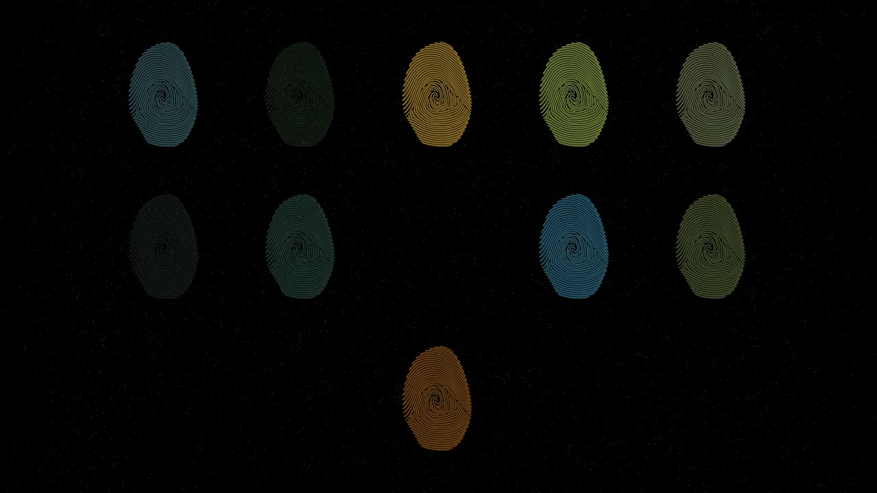 animación de huellas dactilares en bucle abstracto de 4k, inteligencia artificial, fondo de color negro