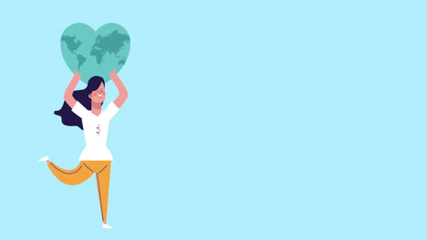 businesswoman lifting heart earth planet animated