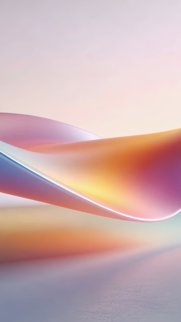 Vertical video: Playing ribbon form undulating on pastel sky, showing color shift on shiny ground