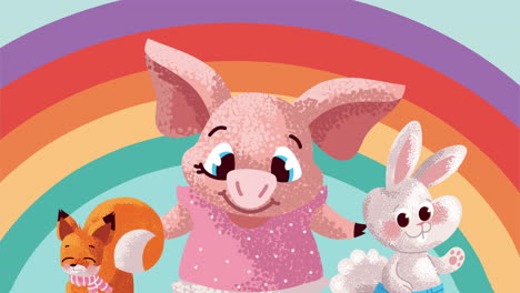 cute animals and rainbow animation