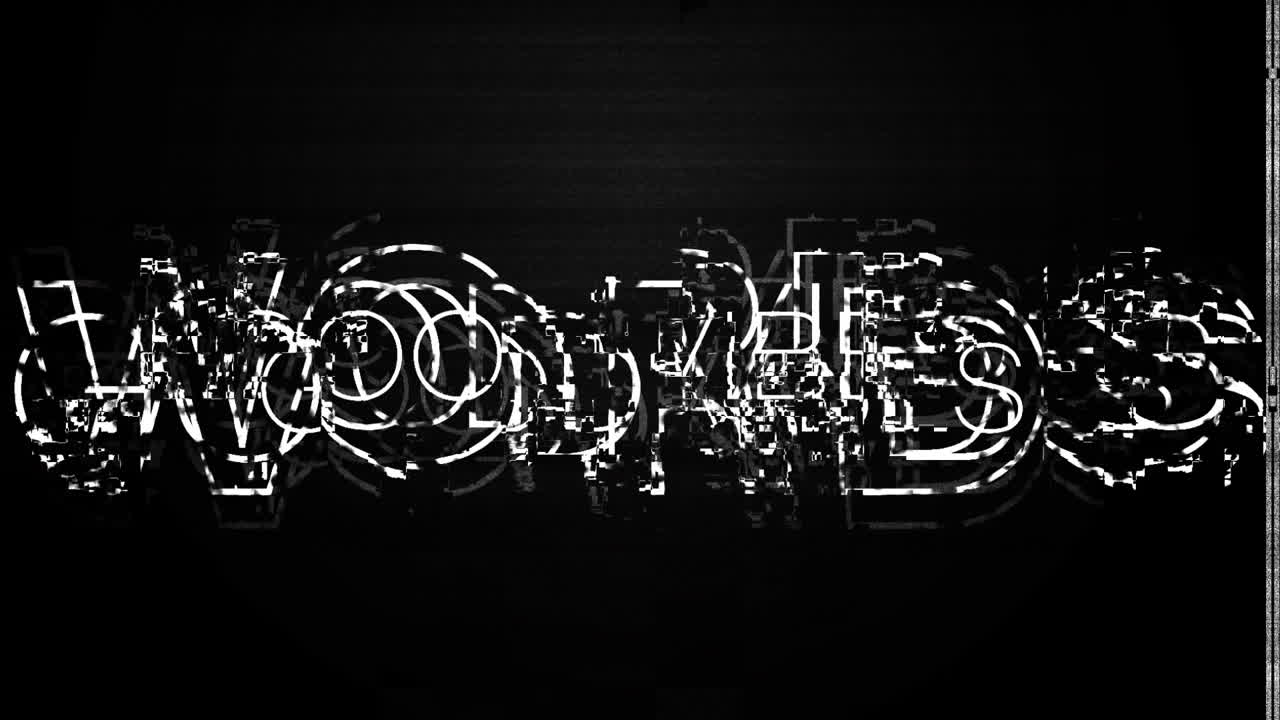 animación de palabras buenas vibraciones con glitch parpadeando sobre fondo negro