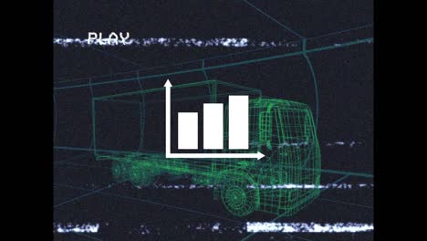 Animation-of-statistics-and-play-digital-interface-over-3d-drawing-model-of-lorry-and-grid