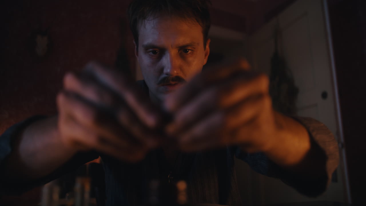 Man Engaged in a Mysterious Candlelit Ritual