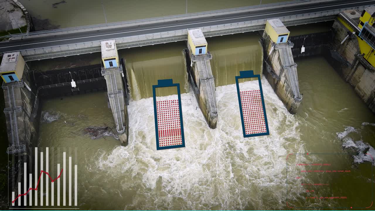 central hidroeléctrica que genera energía eléctrica - renderización de gráficos en movimiento
