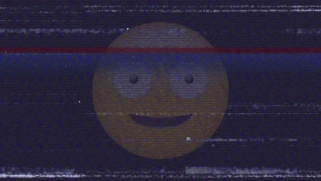 Digital-animation-of-tv-static-effect-over-silly-face-emoji-against-black-background