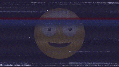 animación digital de tv efecto estático sobre emoji de cara tonta contra un fondo negro