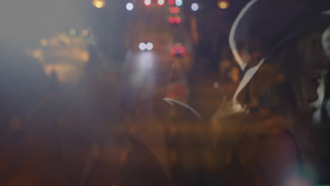 three friends wearing cowboy hats standing on nighttime street, showing floating marketing chart