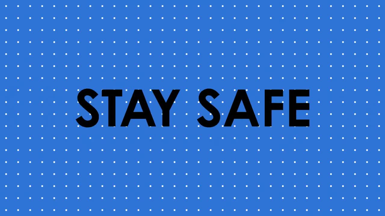 파란 바탕에 검은색으로 쓰여진 "pandemic, stay home, stay safe"라는 단어의 애니메이션입니다.
