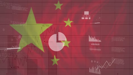 Animation-Von-Finanzdaten-Und-Grafiken-über-Der-Flagge-Chinas
