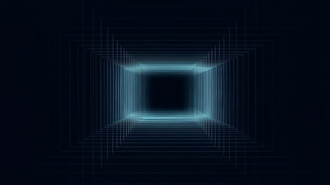 Abstract Blue Glowing Square Tunnel Moving Forward