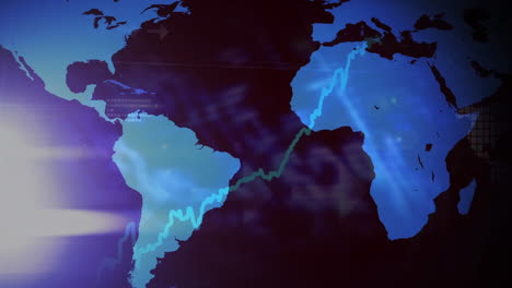 animation of data processing and financial statistics over globe