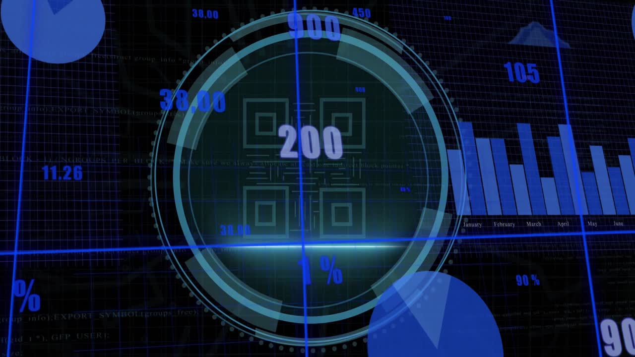 Animation of digital interface with data processing over black background