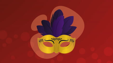 gold carnival mask with purple feathers