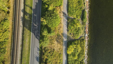 railway, road and bike path running side by side at coastline of baltic sea