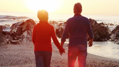 senior couple walking on beach 4k