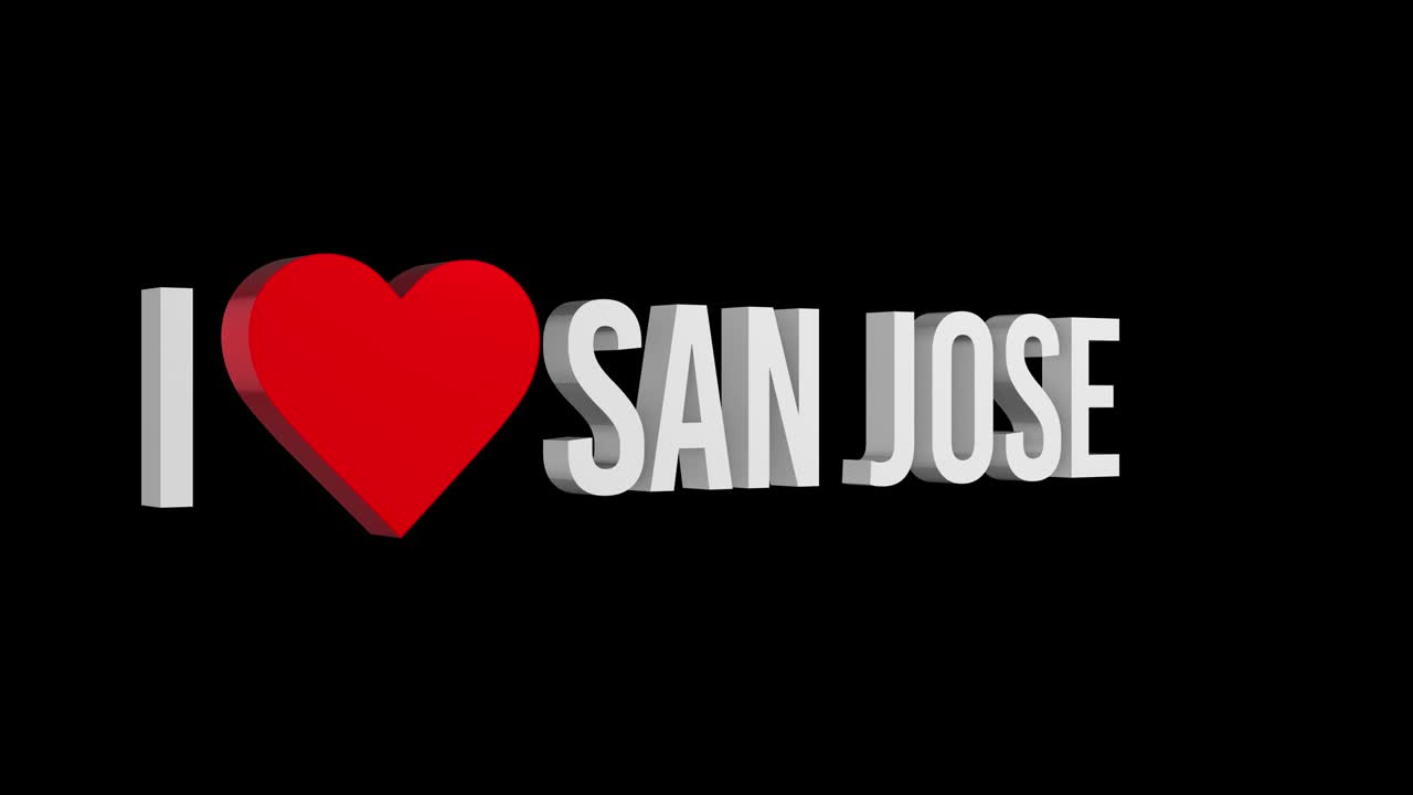 I love San Jose. Text and heart 3d. Alpha channel
